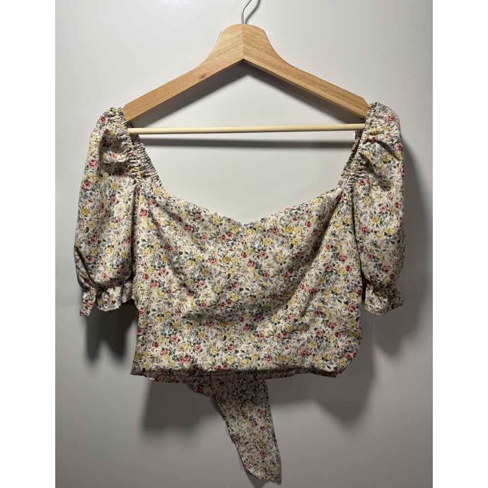 Blush BJ Babydoll Floral Feminine Fairy Cottagecore Top Smocked Tie Back Size L